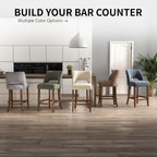 VKNOW Bar Stools Set of 2, 26" Fabric Counter Height Bar Stools, Green | Modern Upholstered Counter Stools with Rubberwood Legs for Kitchen Island Dining Room Bar
