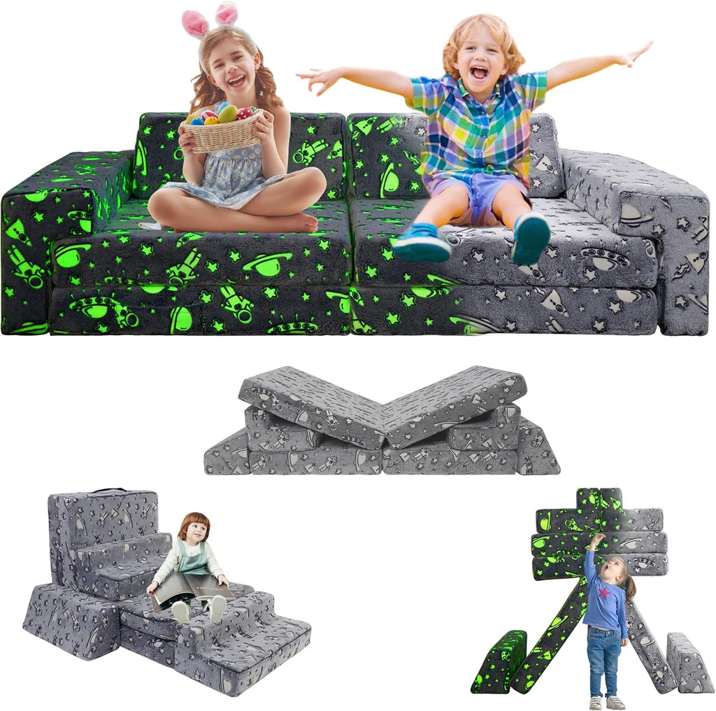 Kids Play Couch, Modular Toddler Glow Sofa for Playroom Bedroom，Imaginative Convertible Play Couch for Boys Girls.Gift for Kids.Spaceman