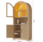 Maupvit 70" Tall Arched Wine Bar Cabinet with LED Light, Fluted Coffee Bar Cabinets with Stemware Rack, Kitchen Pantry Cupboard with Glass Doors, Liquor Cabinet for Home, Dining Room (Nature)