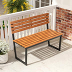 Tangkula 43" Outdoor Wood Bench, 2-Person Acacia Wood Bench with Heavy-Duty Metal Frame, Slatted Seat & Inclined Backrest, 800 lbs Weight Capacity, Patio Bench for Porch, Yard, Balcony, Lawn