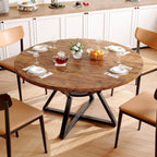 Concho 47" Round Dining Room Table for 4-6,Circle Kitchen Dining Dinner Table with Pedestal Metal Frame,Space Saving Wood Kitchen & Dining Room Furniture, Vintage Brown