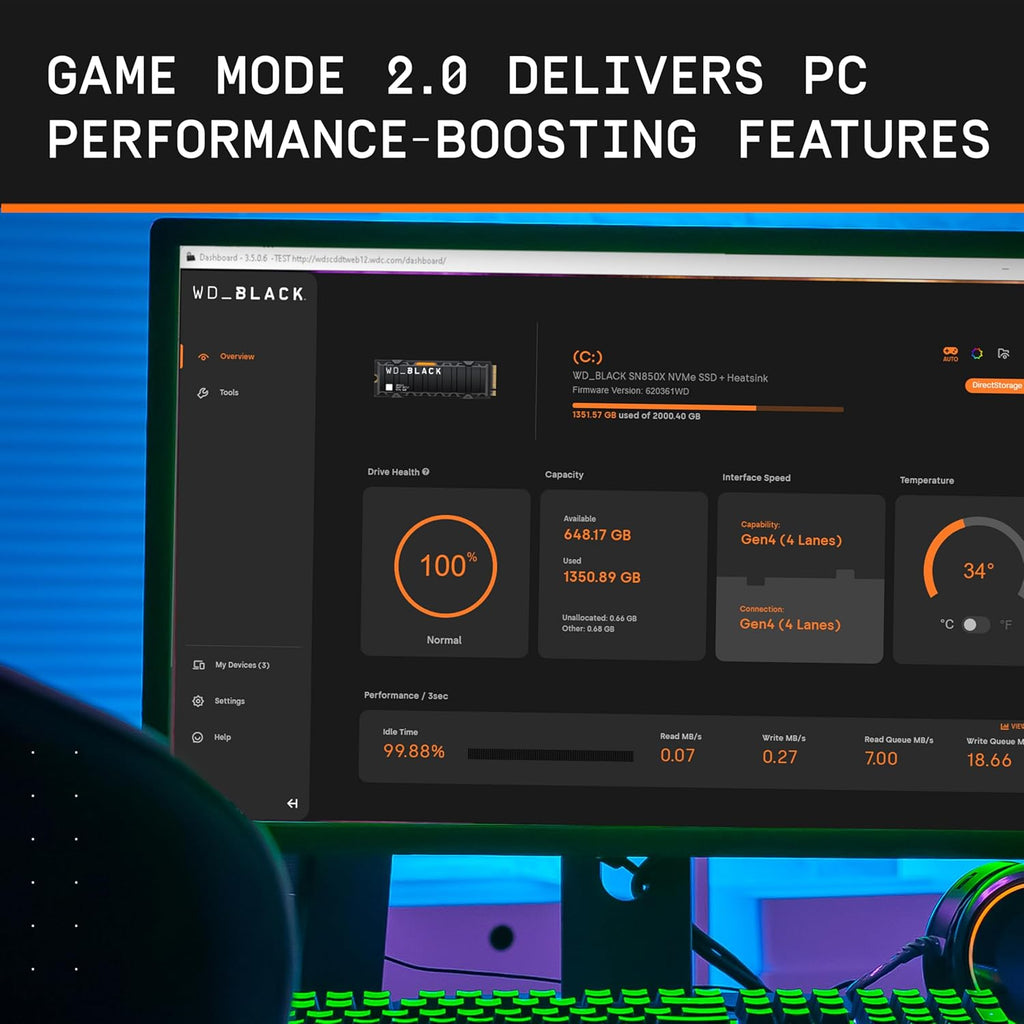 WD_BLACK SN850X 4TB NVMe SSD - M.2 2280, Up to 7,300 MB/s Read speeds, Up to 6,300 MB/s write speeds, Gaming Expansion, High Performance Internal Solid State Drive - WDS400T2X0E