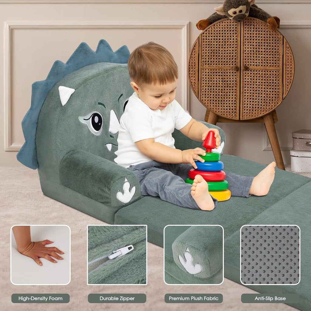 decalsweet Foldable Kids Sofa Couch 2 in 1 Children Convertible Sofa Flip Open Extra Wide Soft Lightweight Armchair for Kidsroom Playroom