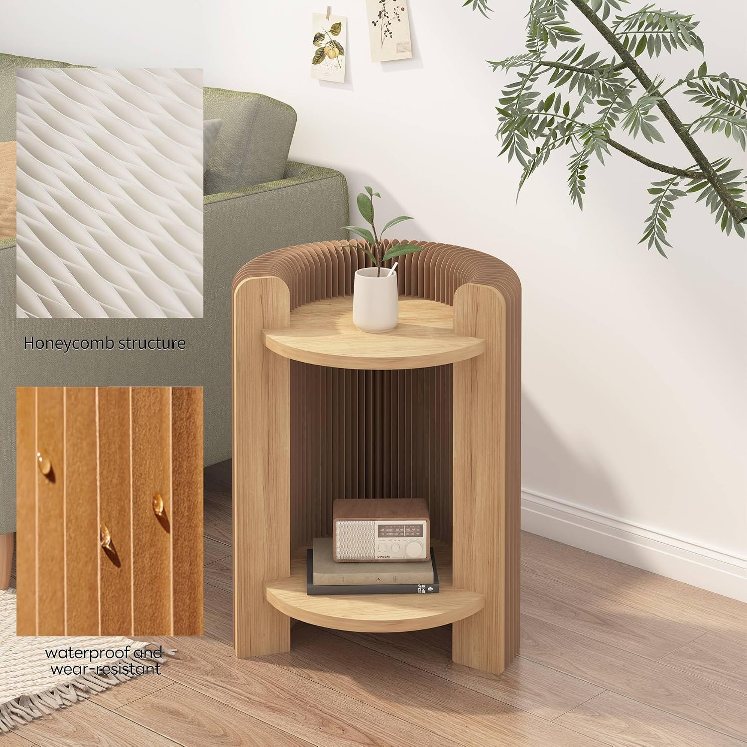 3-Tier Side Table with Open Shelves, Small End Table for Living Room Bedroom Bathroom, Space-Saving Nightstand for Small Spaces, Easy No Tools Assembly