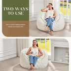 Hobestluk Bean Bag Chairs Beanbag Chair with Filler Adult Bean Bags with Fluffy Plaid Cover, Giant Bean Bag Chairs for Adults for Living Room, Bedroom (White, 3FT - 36” x 36” x 22”)