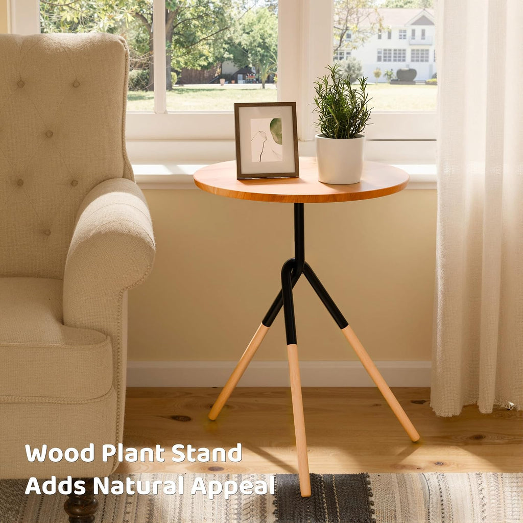 RECCI Small Round Side Table, Modern Solid Wood End Table with FSC Certified Wood & Knotted Metal Frame, Small Accent Couch Sofa Side Table for Living Room Bedroom, Oak