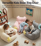little dove Bean Bag Chairs for Kids, Comfy Bean Bag Chair with 2 Plush Toys, Toddler Chair with Pocket, Stuffed Lazy Sofa with Filler for Boys and Girls, Kids Chairs for Gaming, Reading, Grey