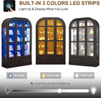 Arched Display Cabinet with 3 Glass Doors,5-Tier Curio Cabinet W/3 Color Lights for Collectibles,78'' Tall Curio Cabinet W/2 Drawers,Modern Display Case W/Human Body Sensor Light for Living/Game Room