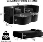 78" Full Size Convertible Futon Sofa Bed, Corduroy Folding Sleeper Sofa Bed with 2 Pillow, Foam Mattress Boneless Couch Bed, No Assembly Loveseat Couches for Living Room Apartment, Space‑Saving, Black