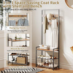 Hall Tree with Shoe Storage Bench - Entryway Bench with Coat Rack and Hooks - 3-in-1 Small Hall Tree for Entry Way, Entrance, Hallway, Doorway, Front Door, Mudroom, Small Space - Rustic Brown