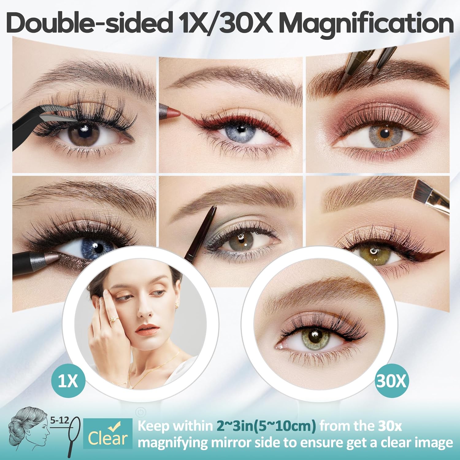B Beauty Planet Magnifying Mirror with Light 30X, Double-Sided 1X/ 30X Magnifying Makeup Mirror with Tweezer, 2000mAh 3 Colour Modes with Adjustable Brightness,Foldable Travel Mirror(9" L x 7" W)