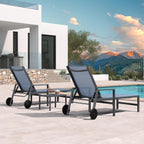 PURPLE LEAF Outdoor Chaise Lounge Set for 2 Aluminum Patio Chaise Lounger Chair with Armrest and Wheels Adjustable Pool Chaise Lounge Chairs for Beach Yard Poolside Table Included, Indigo