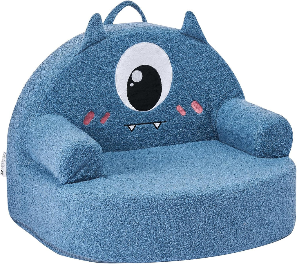 VEVOR Kids Sofa Comfy, Monster Style Foam Toddler Couch with Armrests, Movable & Washable Kids Sofa Made of 28D Sponge & Teddy Plush for Playroom, Bedroom, Living Room, Ideal Present for Child, Blue