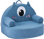 VEVOR Kids Sofa Comfy, Monster Style Foam Toddler Couch with Armrests, Movable & Washable Kids Sofa Made of 28D Sponge & Teddy Plush for Playroom, Bedroom, Living Room, Ideal Present for Child, Blue