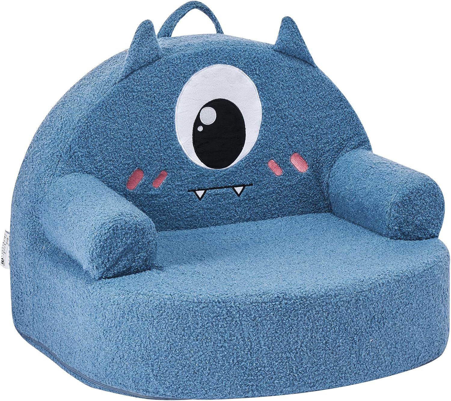 VEVOR Kids Sofa Comfy, Monster Style Foam Toddler Couch with Armrests, Movable & Washable Kids Sofa Made of 28D Sponge & Teddy Plush for Playroom, Bedroom, Living Room, Ideal Present for Child, Blue