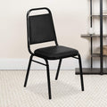 EMMA + OLIVER Trapezoidal Back Vinyl Stackable Banquet Chair, Multipurpose Stacking Chair with Padded Seat and Back, Black