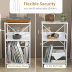 DALEMHOME Record Player Stand with Charging Station, 3-Tier Side Table for 100 Vinyl Storage, End Table for Living Room, Bedroom, White HKET1001WT