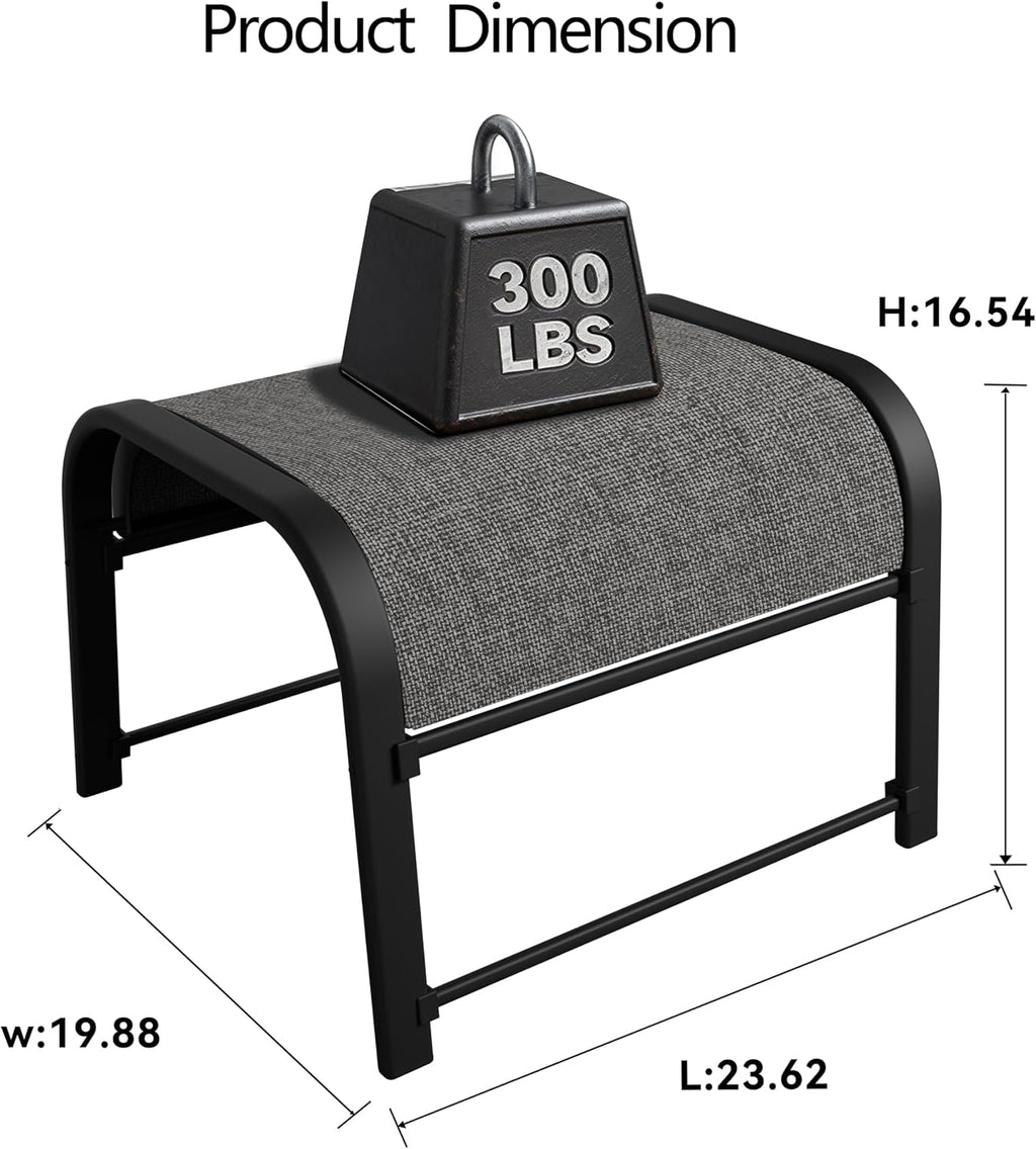 Outdoor Footstool Ottoman with Sturdy Metal Frame & Breathable Textilene Fabric, All-Weather Portable Footrest for Patio, Lawn, Garden, Poolside, Balcony, Camping, Porch & Indoor Use (1, black)