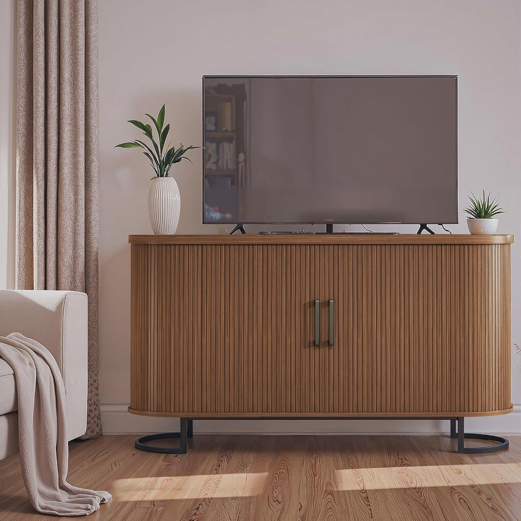 HUAHUU Sideboard Buffet Cabinet with Storage, 54.3" Storage Cabinet with Sliding Door & Adjustable Shelf, Mid Century Modern Coffee Bar Console Table for Kitchen, Entryway, Walnut