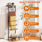 DGWJSU 7 Tier Blanket Ladder for The Living Room and Bedroom, 5.12 Ft Farmhouse Ladder Shelf with 2-Tier Storage Rack, Decorative Ladder with 4 Coat Hooks, Blanket Rack,Ladder Shelves