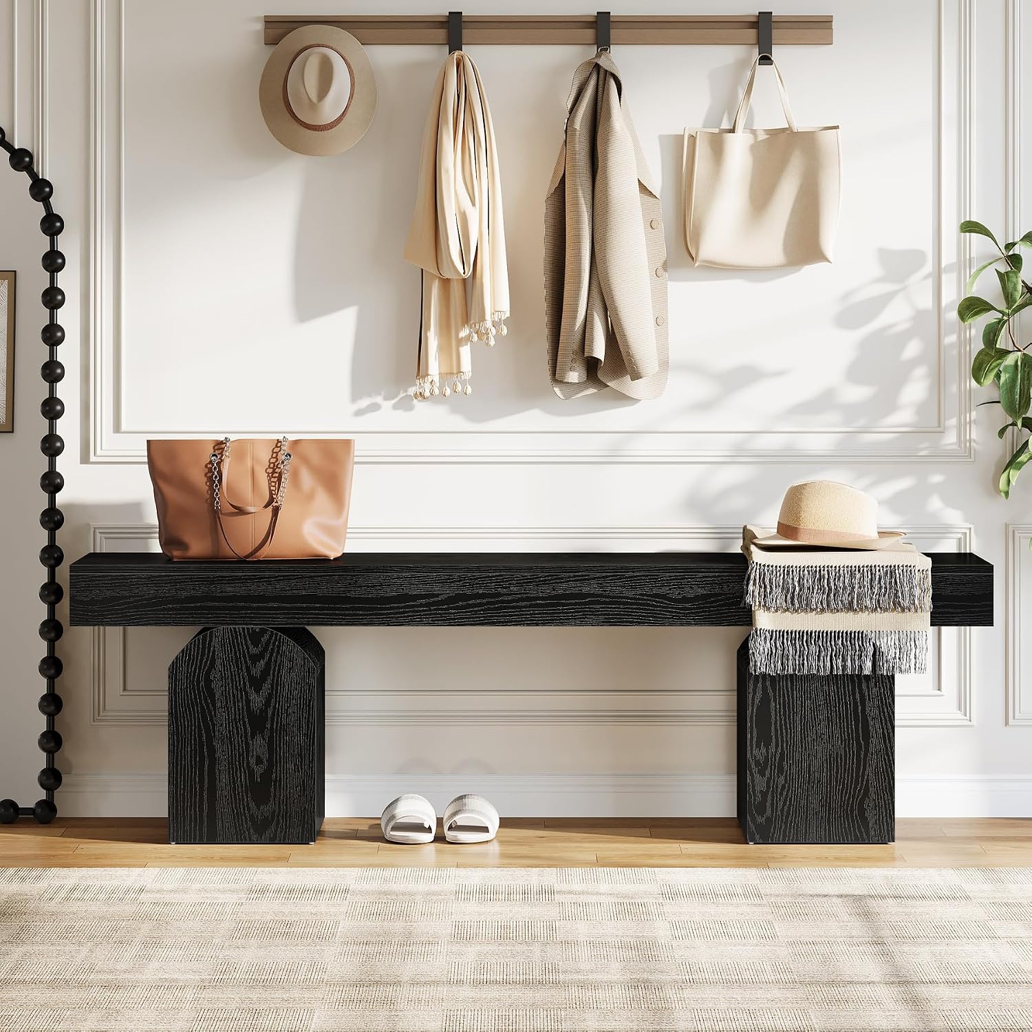 Tribesigns Entryway Bench, 59" Long Black Shoe Bench with Arched Bases, Wooden Indoor Bench for Entry Way, Living Room, Bedroom