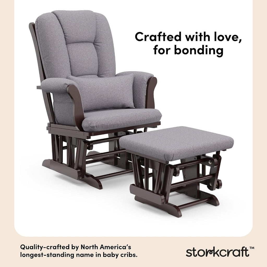 Storkcraft Tuscany Glider & Ottoman with Lumbar Pillow, Espresso/Gray Swirl