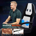BestOffice Gaming Chair with Massage, Ergonomic Office Desk Chair, Adjustable Lumbar Support & Headrest,Computer Task Chair, 360° Swivel for Adults (White)