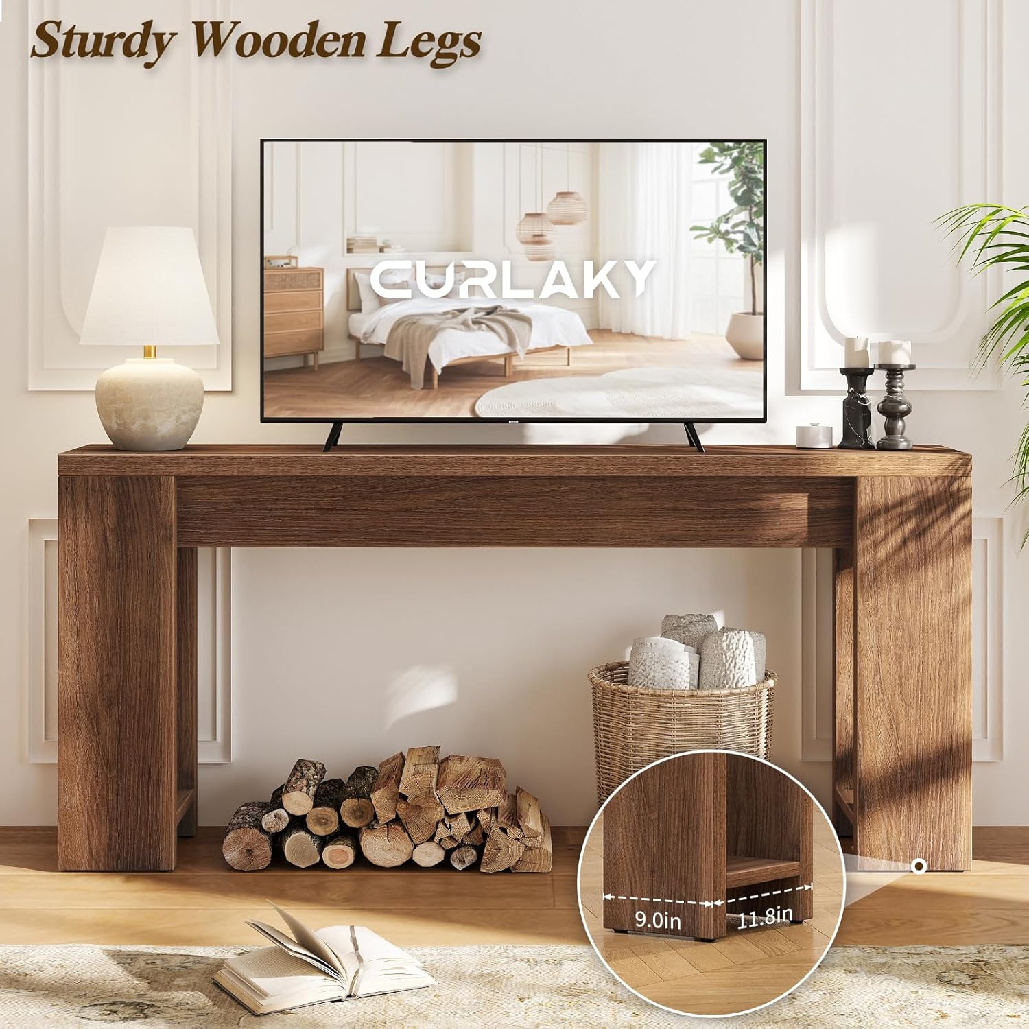 71" Extra Long Console Table, Wood Farmhouse Entryway Table, Behind Couch, Hallway, Foyer, Narrow Sofa Tables for Front Door