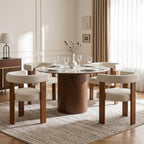 Usaint Wooden Barrel Dining Chairs Set of 4, Mid-Century Modern Upholstered Dining Room Chairs with Walnut Wood Legs and Loop Back, Comfy Accent Arm Chair for Dining Room, Kitchen, Living Room, Beige