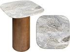 Eyely DNE5004B Dimitri 18" Rustic Minimalist Square Marble/Wood Accent Table, Side Table, End Table for Living Room, Bedroom, White Marble/Honey Wood