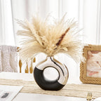Ceramic Donut Vase, 8" L x 8" H Black and Silver Vase for Pampas Grass, Modern Round Vases for Silver Decor, Ceramic Vase Centerpieces for Wedding, Bedroom, Living Room, Coffee Table, Entryway, Office