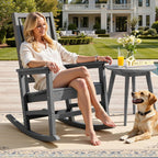 DWVO Outdoor Rocking Chair, Patio Rocker with Windsor Backrest & Wide Armrests, HDPE Patio Chair, 30° Rocking Motion, Outdoor Rocker for Porch, Balcony, Garden Seating, Gray