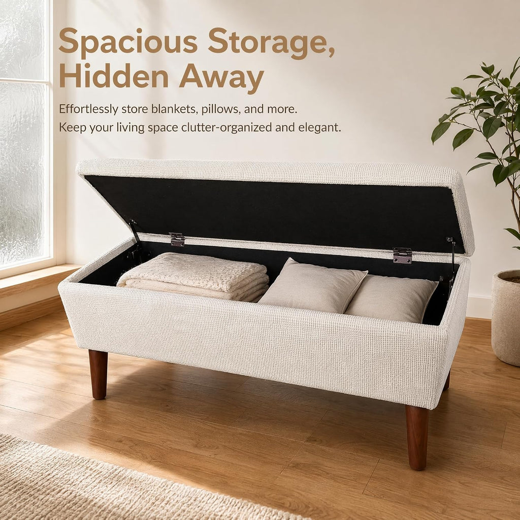 42" Rectangular Linen Ottoman Bench, Modern Low Footrest Stool with Solid Wood Tapered Legs, Multi-Use Entryway Shoe Bench & End of Bed Bench for Living Room/Bedroom