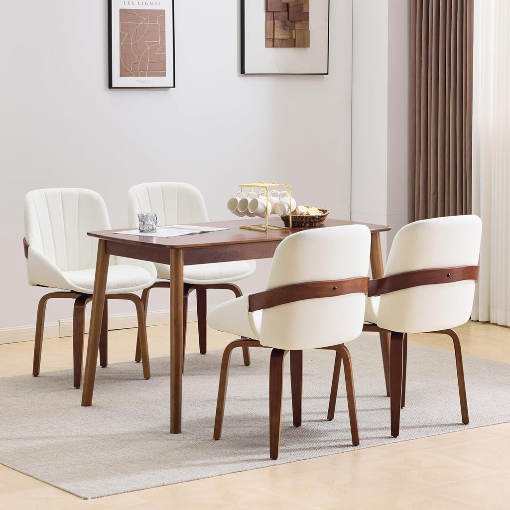 Swivel Dining Chairs Set of 4, Mid Century Modern Swivel Dining Chairs with Arms，Upholstered Kitchen & Dining Room Side Chairs with Solid Wood Legs for Living Room