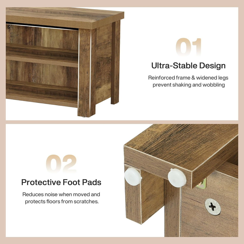 Tribesigns 55.12" Entryway Bench with Storage, Farmhouse Shoe Storage Bench with 2-Tier Shelves, Shoe Rack for Entryway, Hallway, Mudroom, Bedroom, Rustic Brown