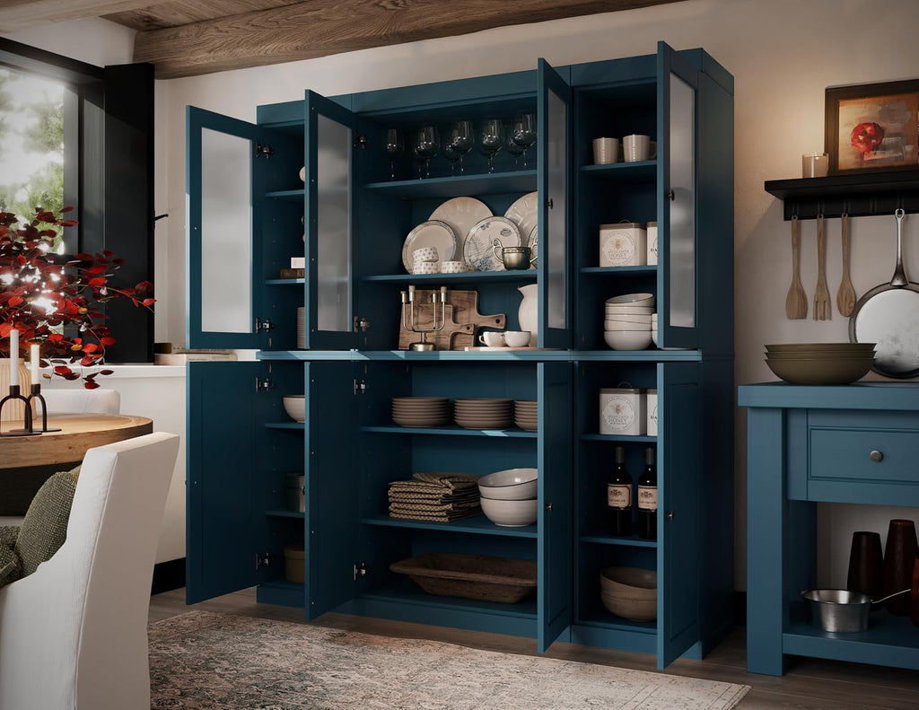 Palace Imports 100% Solid Wood 65"" Pantry China Cabinet with Raised Panel, Frosted Glass Doors and Adjustable Shelves