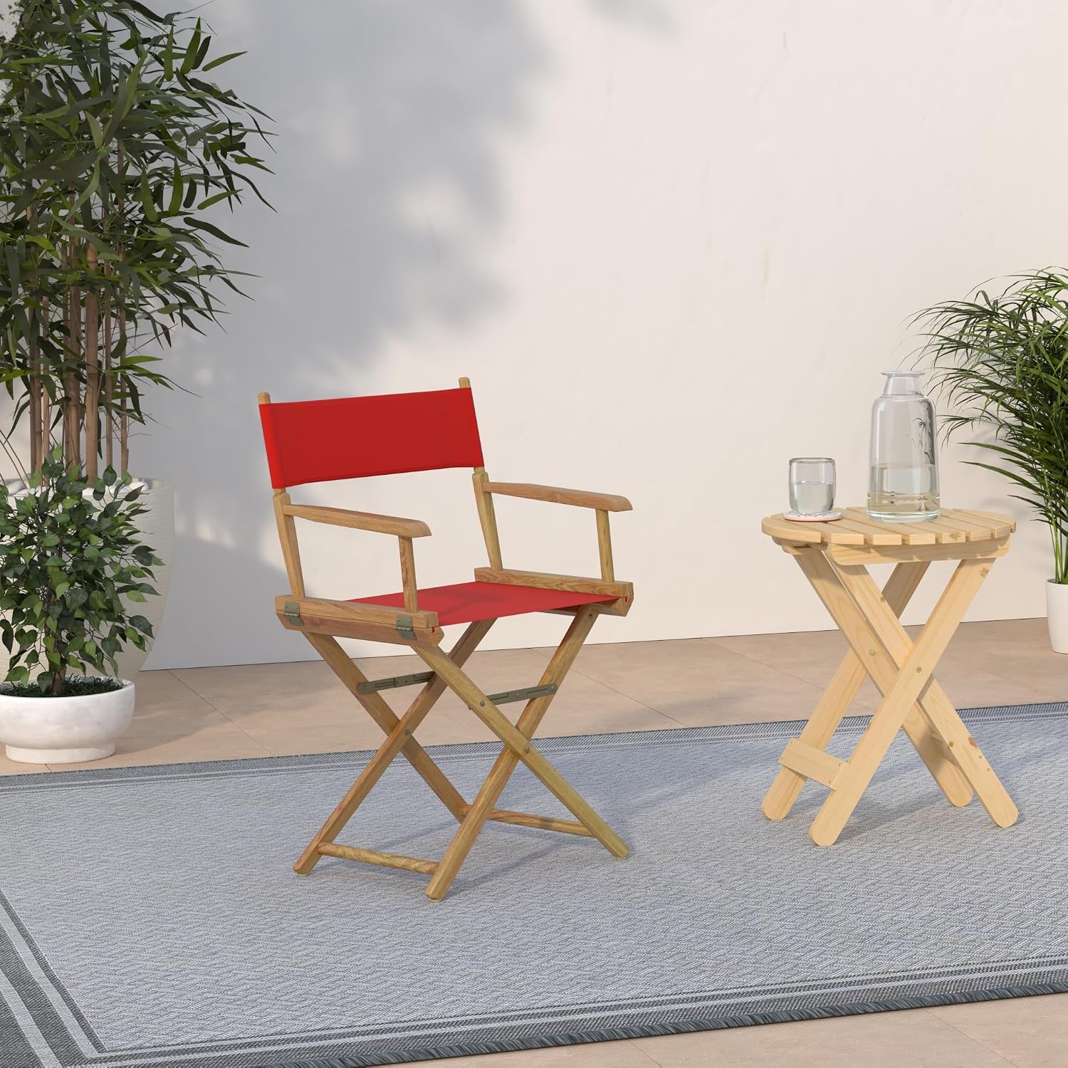Casual Home Director's Chair ,Natural Frame/Red Canvas,18" - Classic Height