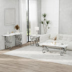 AUZ Silver End Table, Modern Square Living Room Side Table with White Faux Marble Top and Mirrored Silver Metal Geometric Base