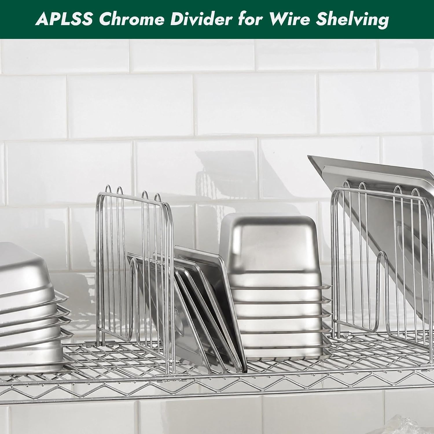 APLSS 4 Pack 18" W x 9" H Width Chrome Shelf Divider for Heavy Duty Wire Shelving, Dry Storage, NSF Certified