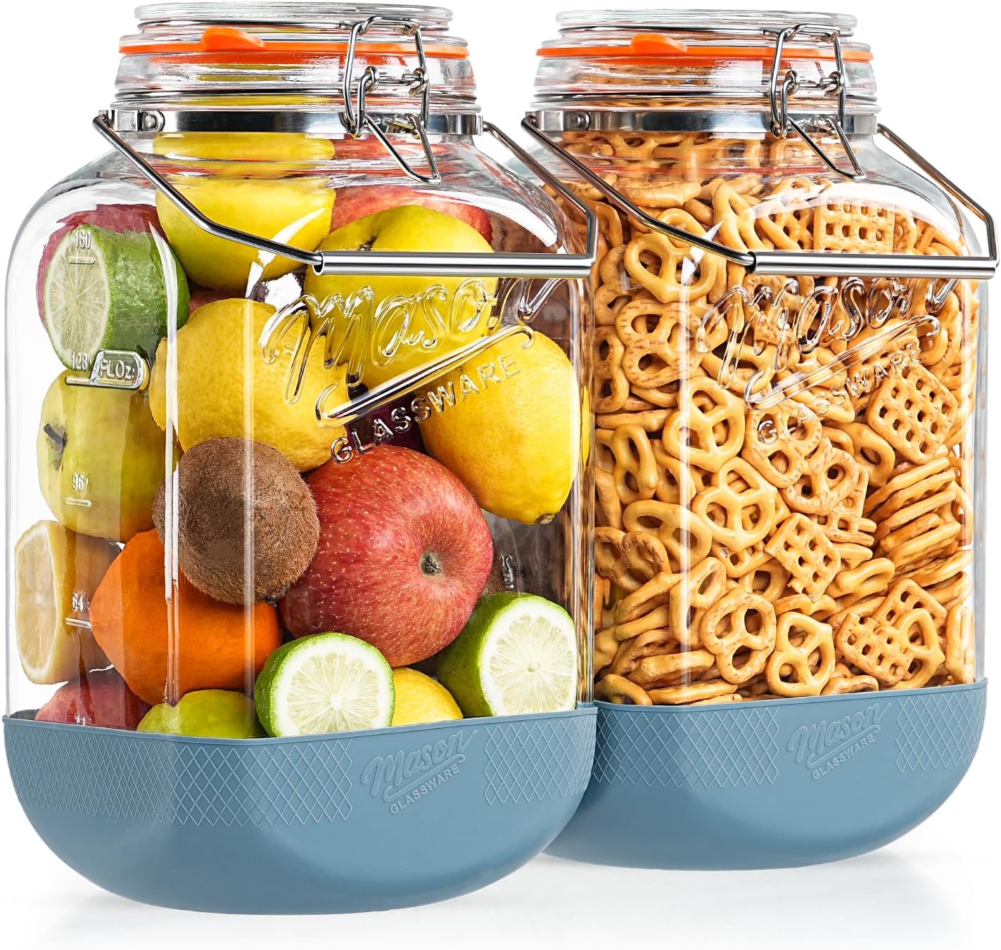 [NEW] 2 Pack Square 1.5 Gallon Glass Jar with Hinged Airtight Lid, Large Mason Jars Wide Mouth with Handle, Glass Storage Containers with Non-slip Base for Pantry, Laundry Room, Flour, Rice, Dog Treat