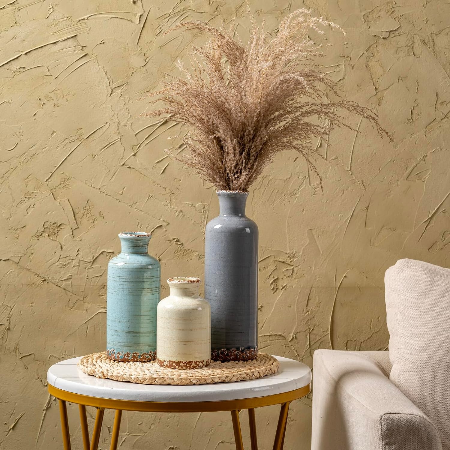Ceramic Vases Set of 3, Modern Rustic Decorative Flower Vases for Farmhouse Home Decor, Table Shelf Mantel, Living Room, Entryway, Kitchen Centerpiece – Modern Rustic