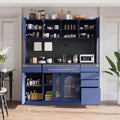 SOFTSEA Tall Kitchen Pantry with Hutch and 6 Drawers, Large Coffee Bar Storage Cabinet with 5 Doors & Adjustable Shelves, Pantry Organizer with Pegboard and Power Outlet, for Dining Room, Blue