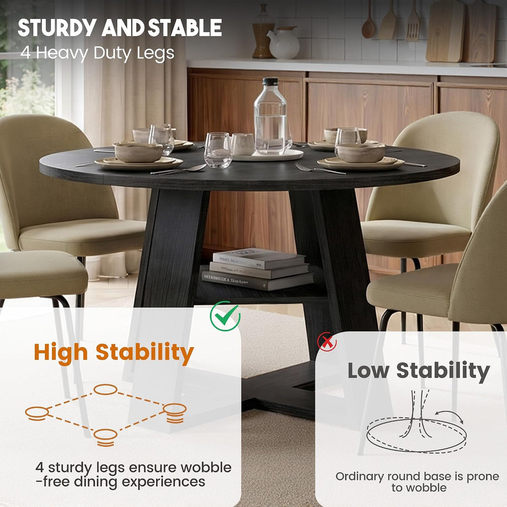 Miereirl Round Dining Table Set for 4, 43.31 Inch Round Kitchen Table and Chairs Set with Storage Shelf, Space Saving Dining Room Table Set, Modern Dining Set for Apartment, Kitchen, Dining Room