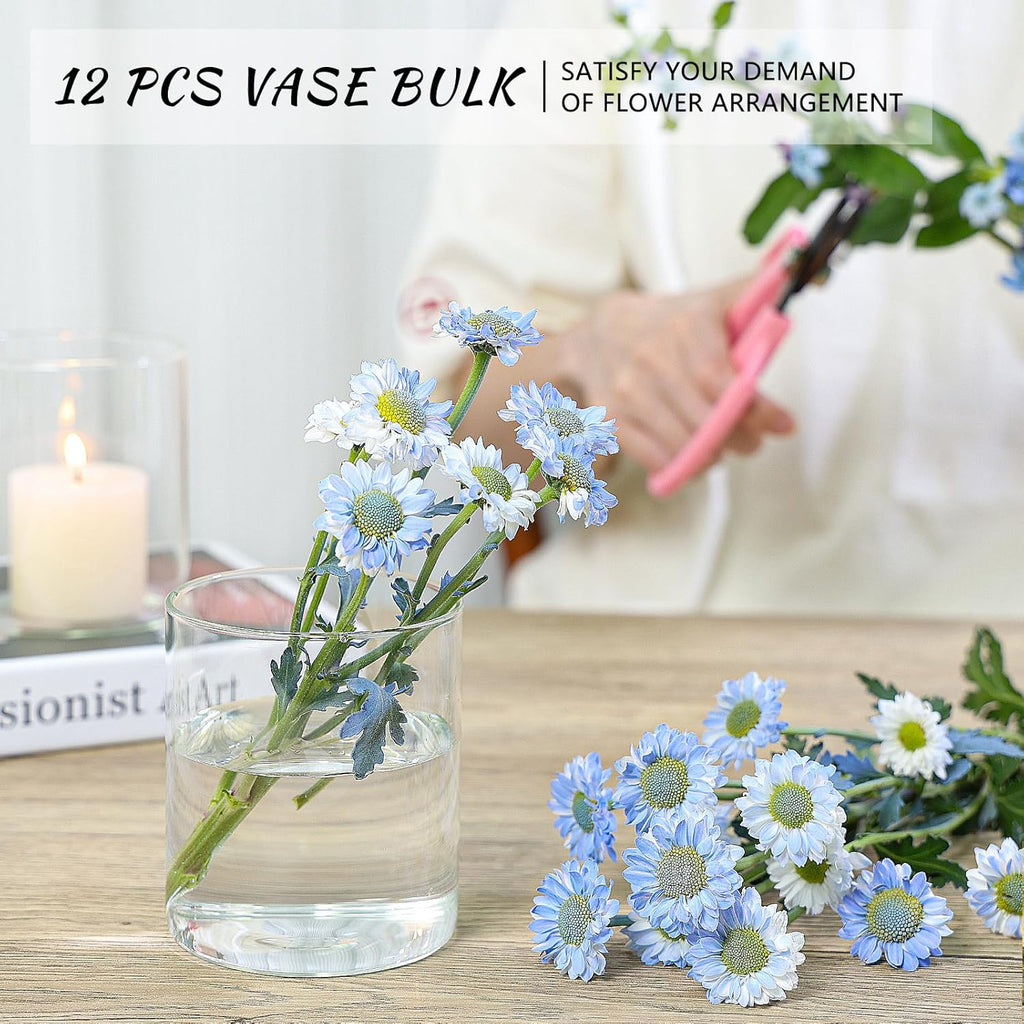 SUPMIND 12Pcs Glass Cylinder Vase for Centerpieces 5 Inch Clear Flower Vases Bulk, Glass Hurricane Candle Holder Small Floral Vases for Table, Floating Candle Vase for Wedding Home Décor
