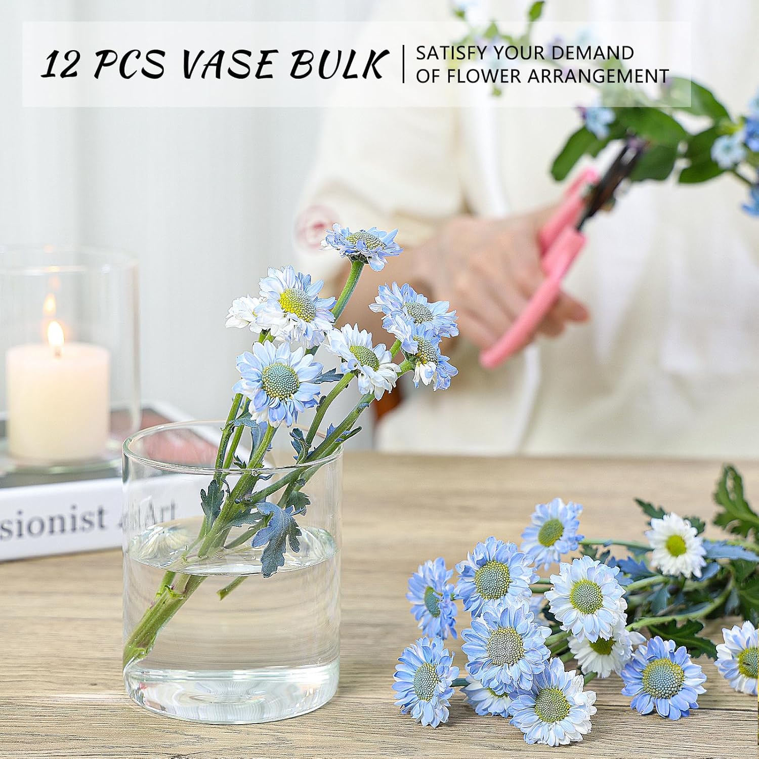 SUPMIND 12Pcs Glass Cylinder Vase for Centerpieces 5 Inch Clear Flower Vases Bulk, Glass Hurricane Candle Holder Small Floral Vases for Table, Floating Candle Vase for Wedding Home Décor