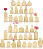 36Pcs Bud Vases Set Small Vintage Glass Bottles Bud Vases in Bulk Multiple Shape Cute Glass Vases for Rustic Wedding Centerpieces Table Decorations and Home Decor (Champagne)