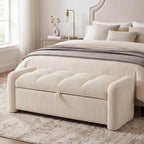Oversized Corduroy Ottoman Bench with Storage, Upholstered End of Bed Bench for Bedroom, Ottoman Foot Rest for Living Room, Beige