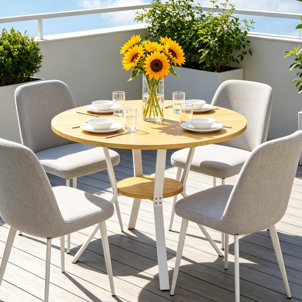 Wildhome Round Dining Table for 2-4, 43 Inch Dining Room Kitchen Table with 1-Tier Storage Shelf, Modern Farmhouse Dinner Furniture with Adjustable feet,Oval Circle(43in-Oak)