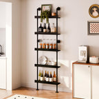Industrial Wine Rack Wall Mounted, Industrial Pipe Bar Shelf for Wine Display, 5-Tier Rustic Hanging Organizer for Wine Bottle Storage in Kitchen, Bar, Pub, Cellar(Black, 24 Inch)