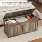 Storage Chest, 31.5" Retro Wooden Storage Trunk Bench with 2 Safety Hinges, Entryway Bench, U-Shaped Opening, Easy Assembly, 31.5" x 15.7" x 18.3" Storage Chest Box Organizer Bench, Light Greige